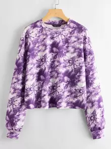 Muchica Drop Shoulder Tie Dye Pullover - Purple - View 1