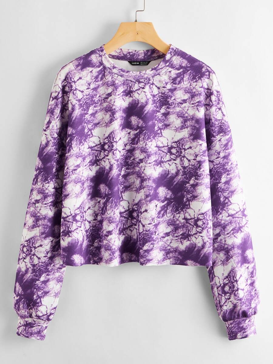 Muchica Drop Shoulder Tie Dye Pullover - Purple - View 1