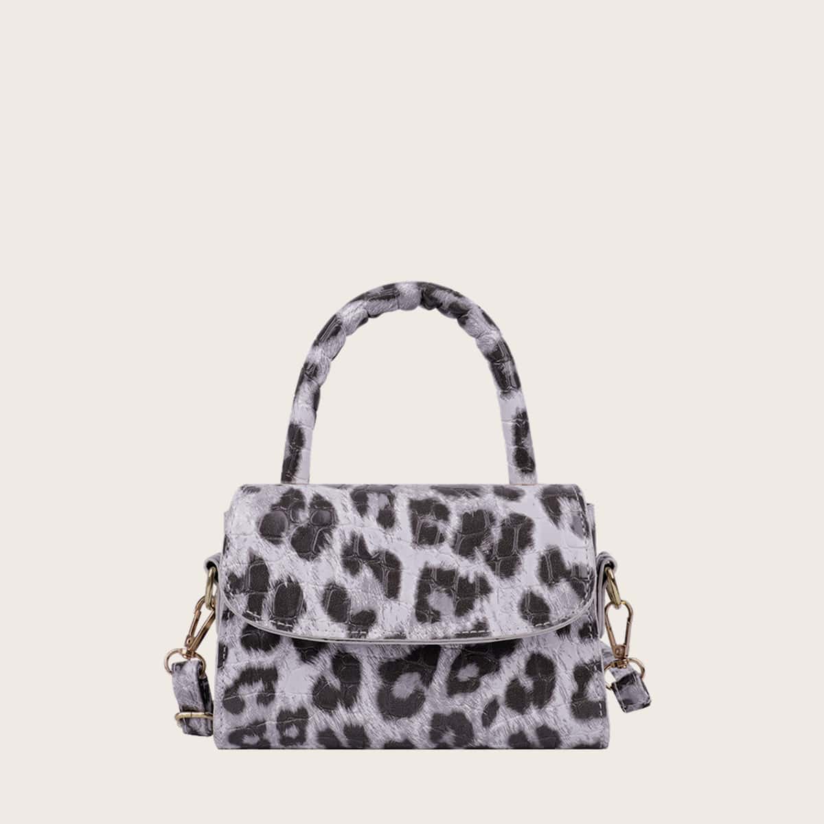 

Leopard Satchel Bag, White