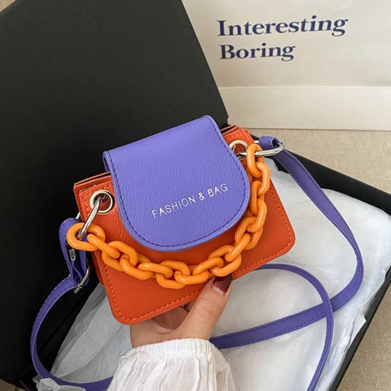 

Colorblock Chain Handle Satchel Bag, Orange