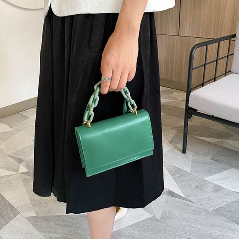 

Chain Organ Satchel Bag, Green