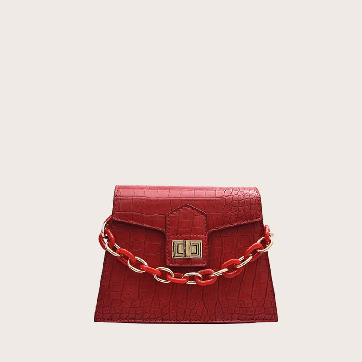 

Croc Embossed Satchel Bag, Red