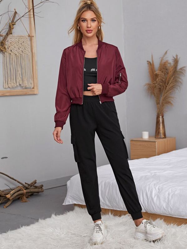 SHEIN Essnce Zip Up Wind Bomber Jacket SHEIN USA