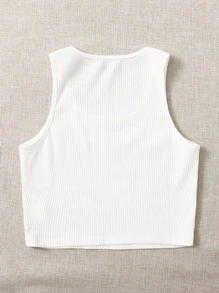 SHEIN EZwear Letter and Angel Print Rib-knit Tank Top - White - View 2