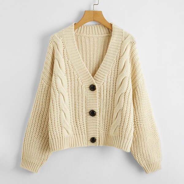 

Cable Knit Button Front Cardigan, Beige