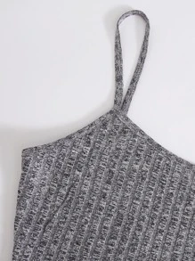 Muchica Rib-knit Crop Cami Top & Knot Waist Leggings Set - Grey - View 4