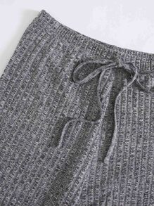 Muchica Rib-knit Crop Cami Top & Knot Waist Leggings Set - Grey - View 5