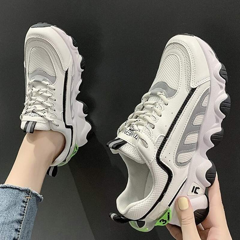 

Mesh Panel Lace-up Chunky Sneakers, White