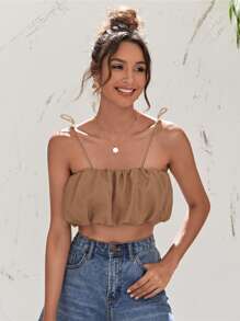 Soleia Top de tirantes fruncido con tira ajustable - Marrón Mocha - Ver 1