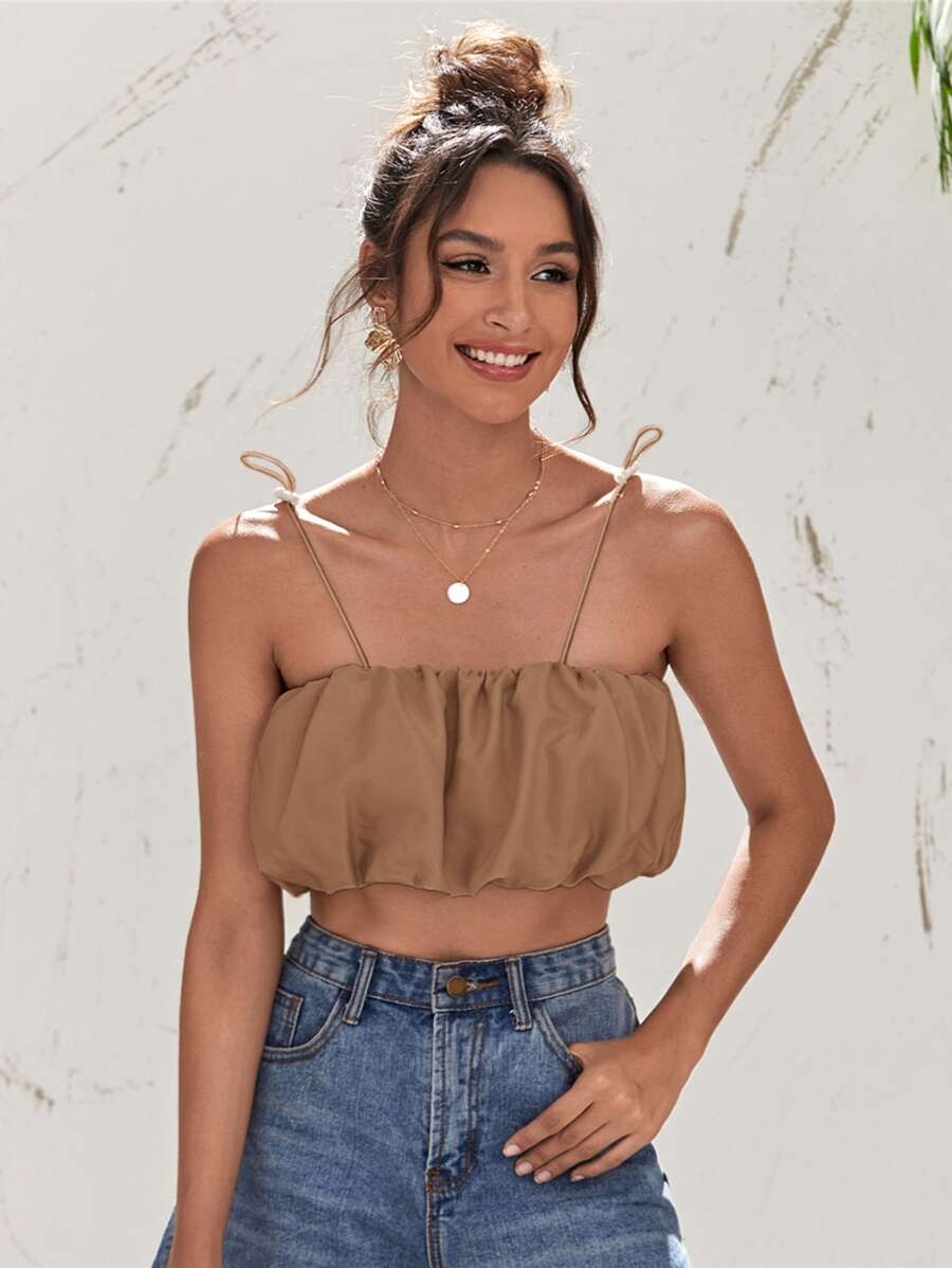 Soleia Top de tirantes fruncido con tira ajustable - Marrón Mocha - Ver 1