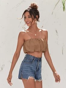 Soleia Top de tirantes fruncido con tira ajustable - Marrón Mocha - Ver 5