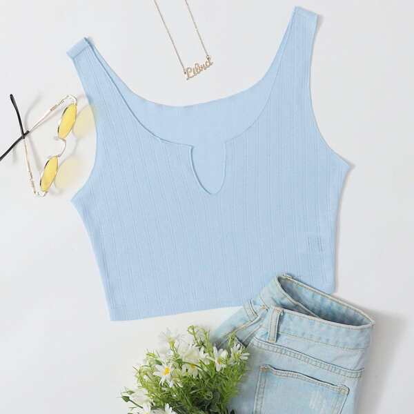 

Notch Neck Solid Tank Top, Pastel baby blue