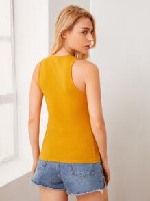 Muchica Rib-knit Solid Tank Top - Mustard Yellow - View 2