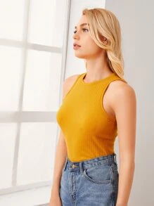 Muchica Rib-knit Solid Tank Top - Mustard Yellow - View 4