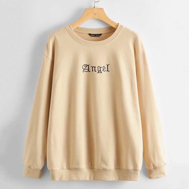 

Drop Shoulder Letter Graphic Pullover, Apricot