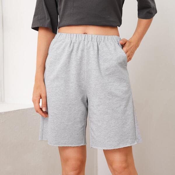 

Elastic Waist Slant Pocket Shorts, Light grey
