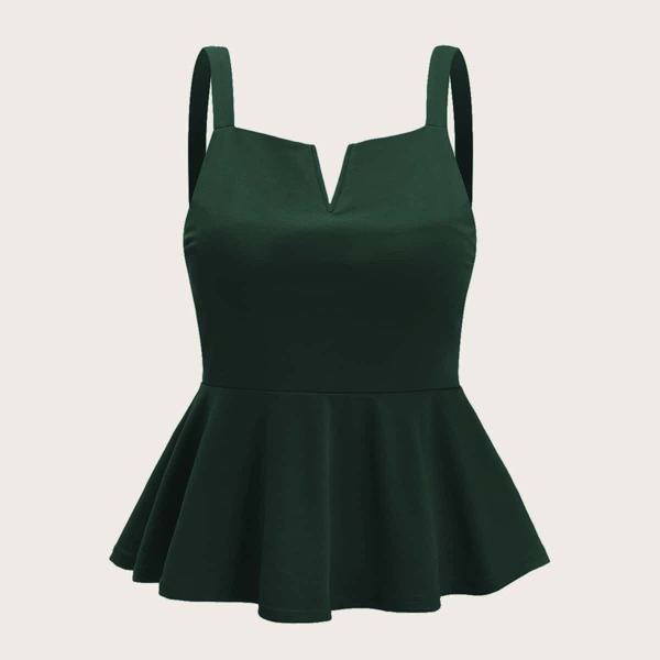 

Plus V-cut Ruffle Hem Solid Cami Top, Dark green