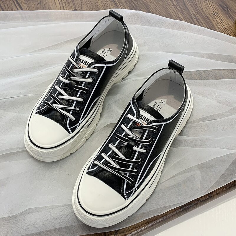 

Lace-up Front Sneakers, Black and white