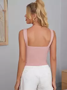 SHEIN Essnce Solid Rib-knit Tank Top - Coral Pink - View 3