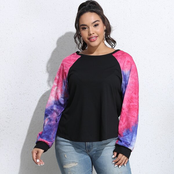 

Plus Tie Dye Print Raglan Sleeve Tee, Black
