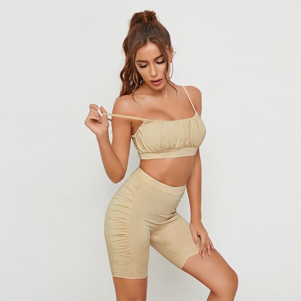 

Ruched Bust Crop Cami Top & Shorts Set, Khaki