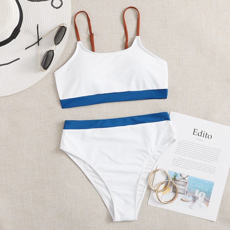 

Colorblock High Waist Bikini Swimsuit, White