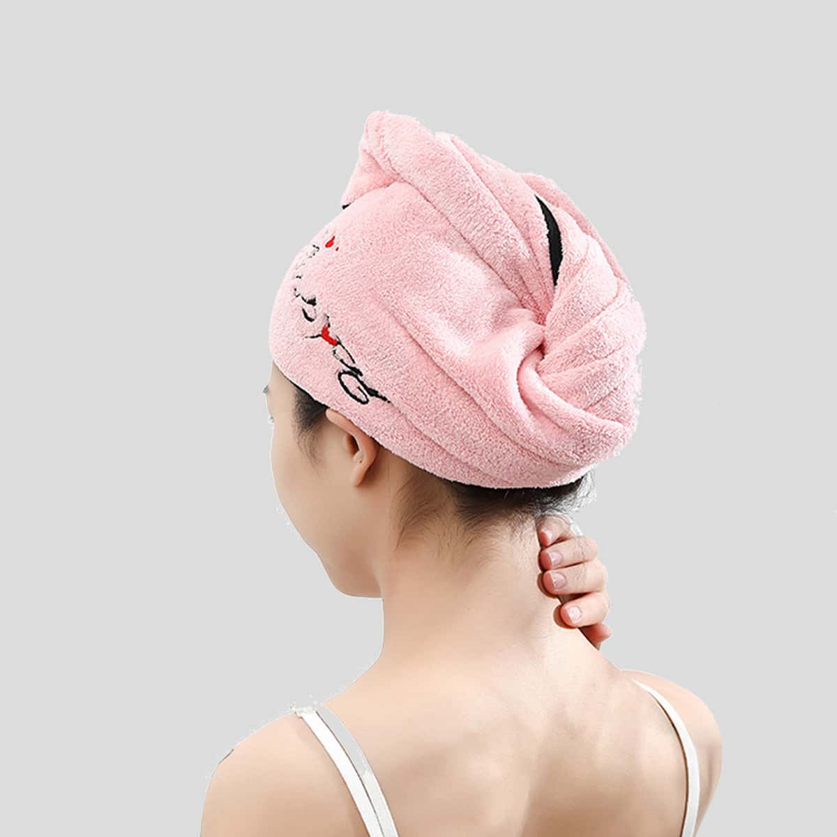 

1pc Heart Embroidery Hair Drying Cap, Pink