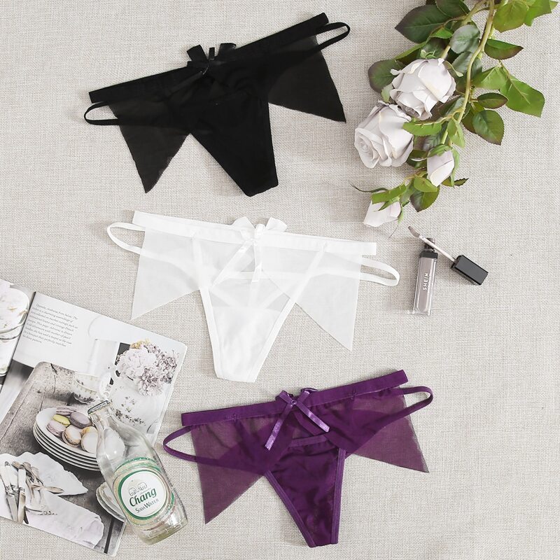 

3pack Bow Decor Mesh Thong Set, Multicolor