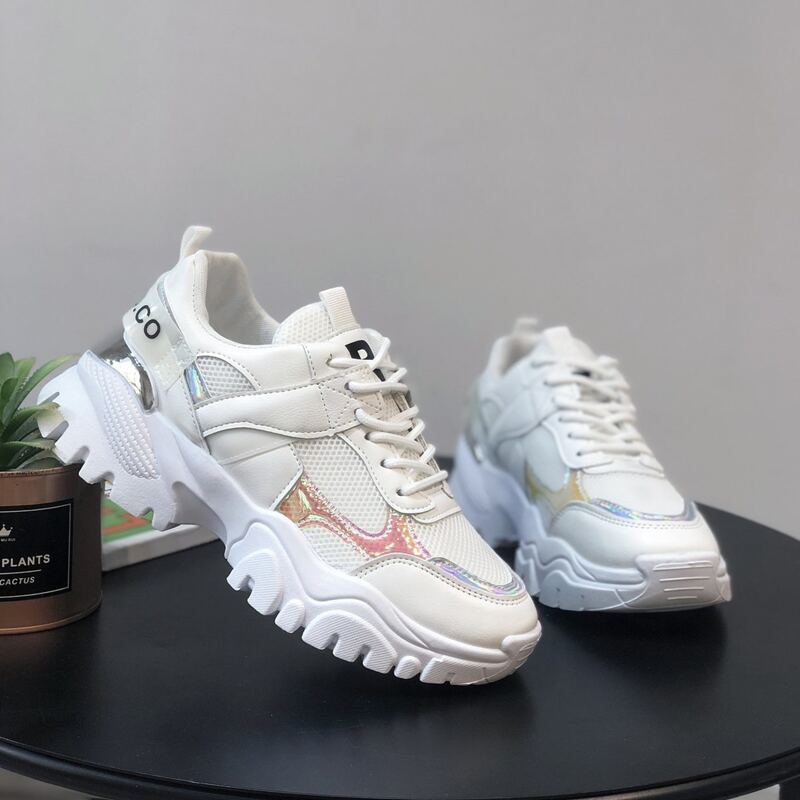 

Mesh Panel Lace-up Chunky Sneakers, White