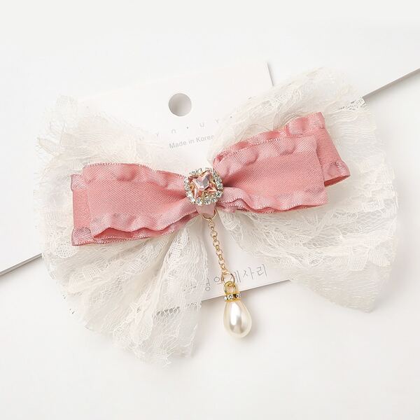 

Girls Rhinestone Decor Bow Hair Clip, Pink