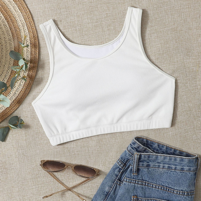 

Ribbed Tank Bikini Top, White