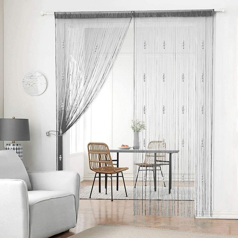

1pc Beaded Crystal String Curtain, Light grey