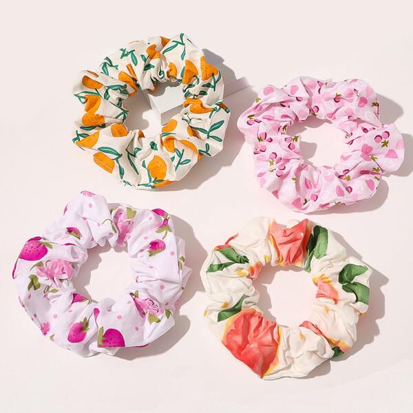 

4pcs Girls Fruit Pattern Scrunchie, Multicolor