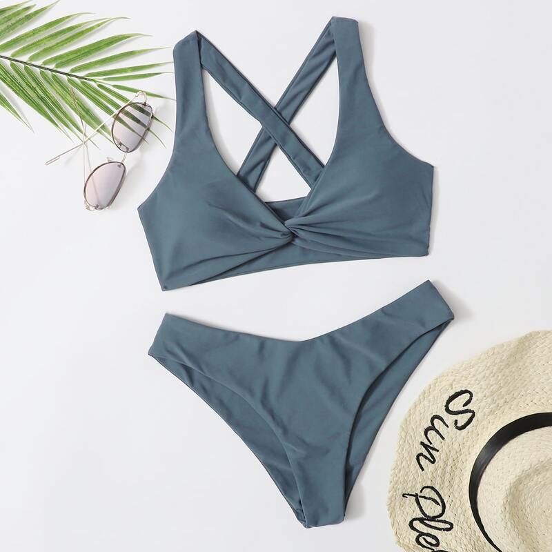 

Twist Tank Bikini Swimsuit, Dusty blue