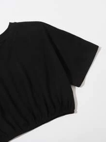 SHEIN Unity Bộ thời trang Thắt nút màu trơn màu đen Giải trí - màu đen - Xem 3