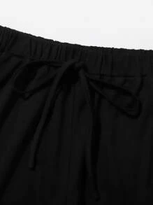 SHEIN Unity Bộ thời trang Thắt nút màu trơn màu đen Giải trí - màu đen - Xem 5