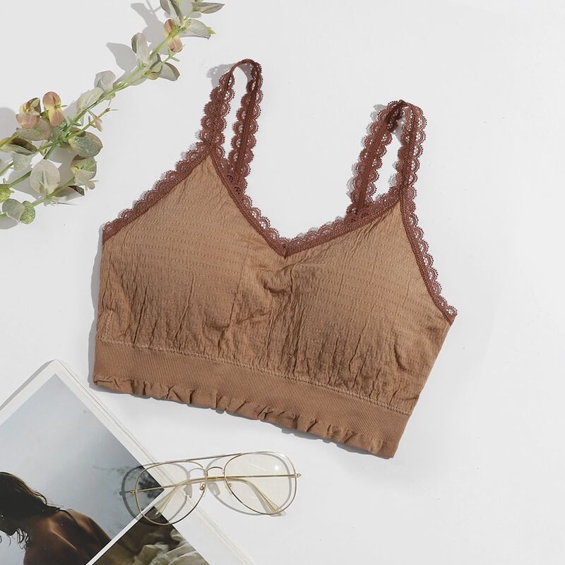 

Lace Trim Frill Bralette, Mocha brown