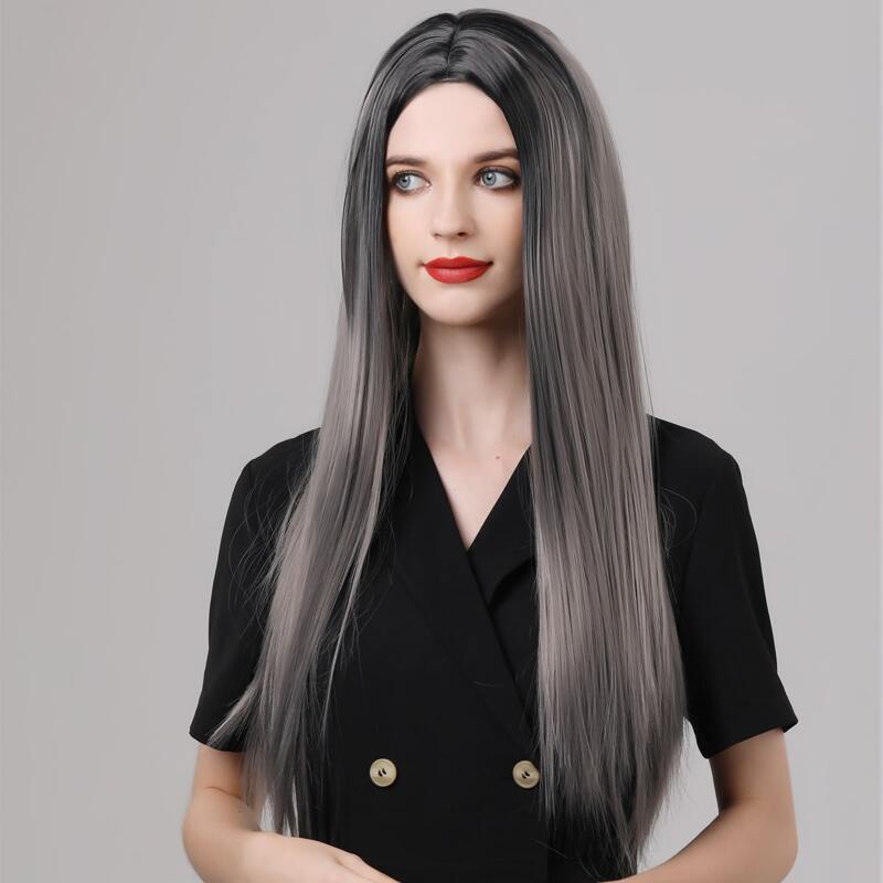 

1pc Natural Long Straight Wig, Grey