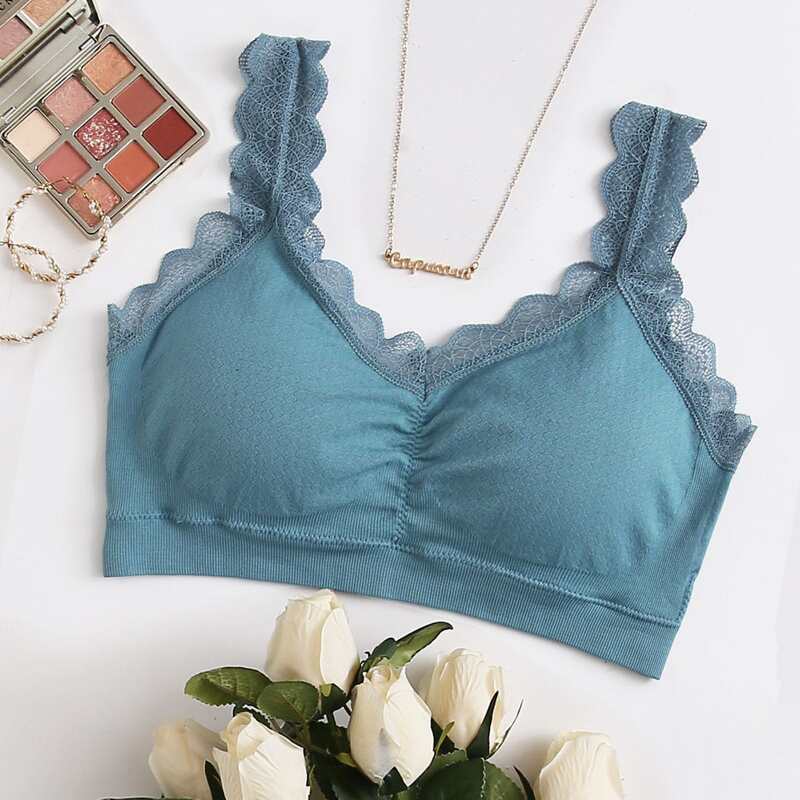 

Scallop Lace Trim Bralette, Cadet blue