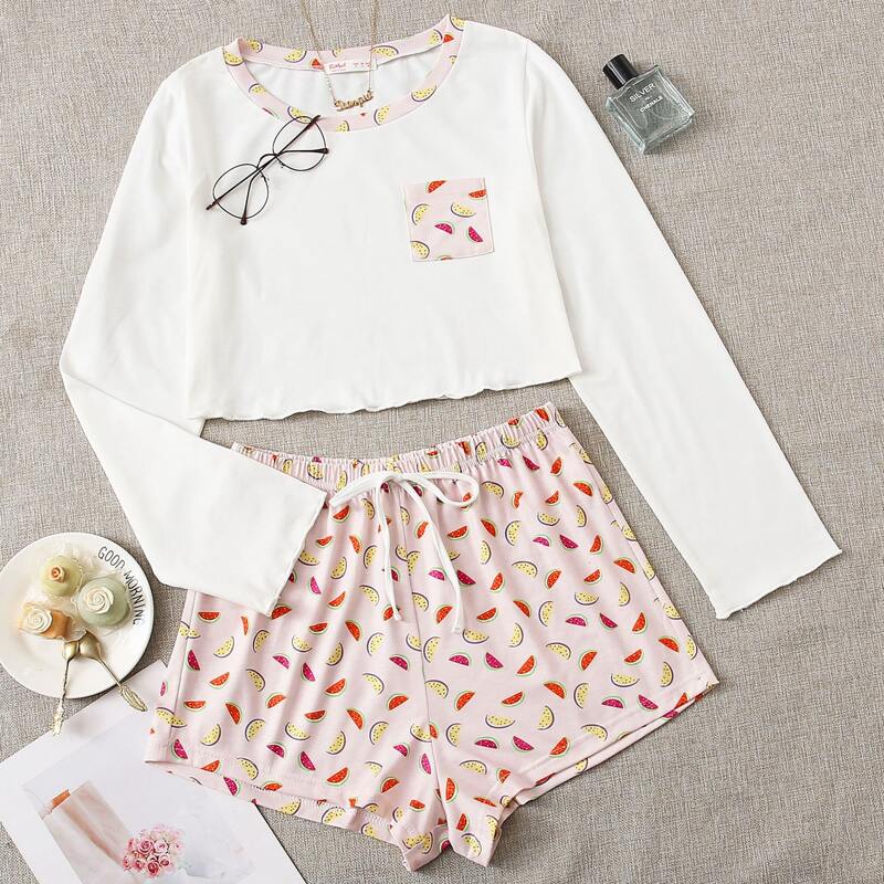 

Watermelon Print Shorts PJ Set, Multicolor