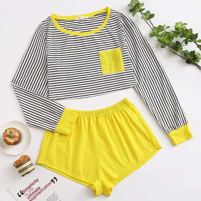 

Stripe Ringer Tee & Shorts PJ Set, Multicolor