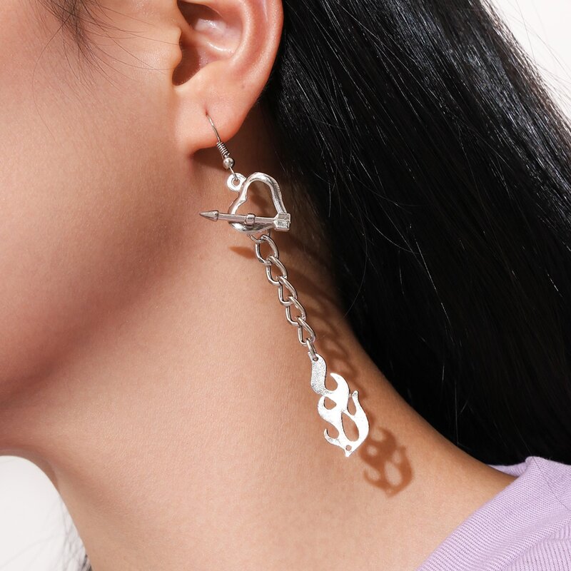 

Flame & Heart Drop Earrings, Silver