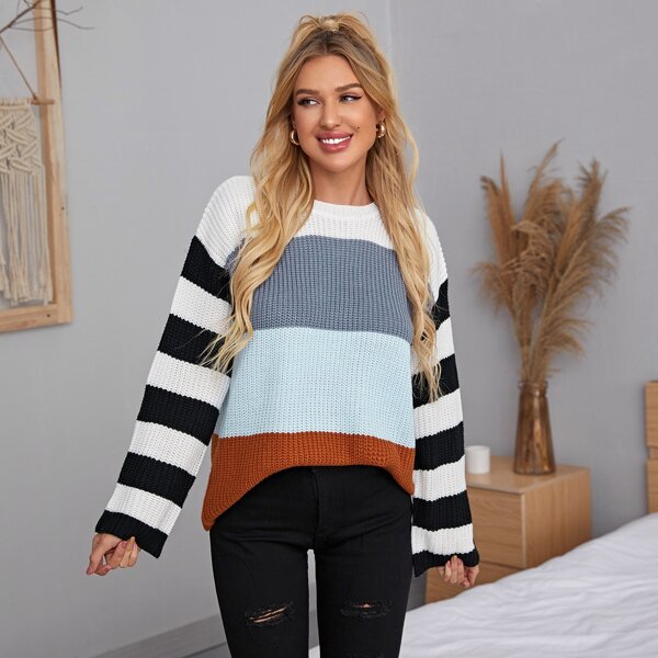 

Drop Shoulder Color Block Sweater, Multicolor