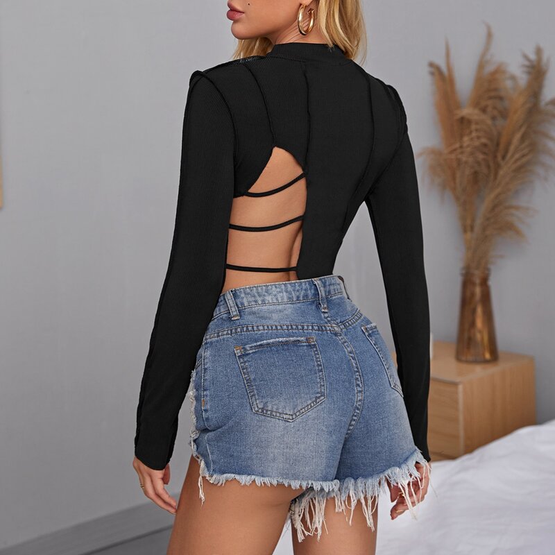 

Ladder Cut Detail Stitch Trim Crop Top, Black
