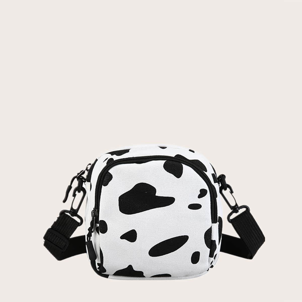 

Cow Print Crossbody Bag, White