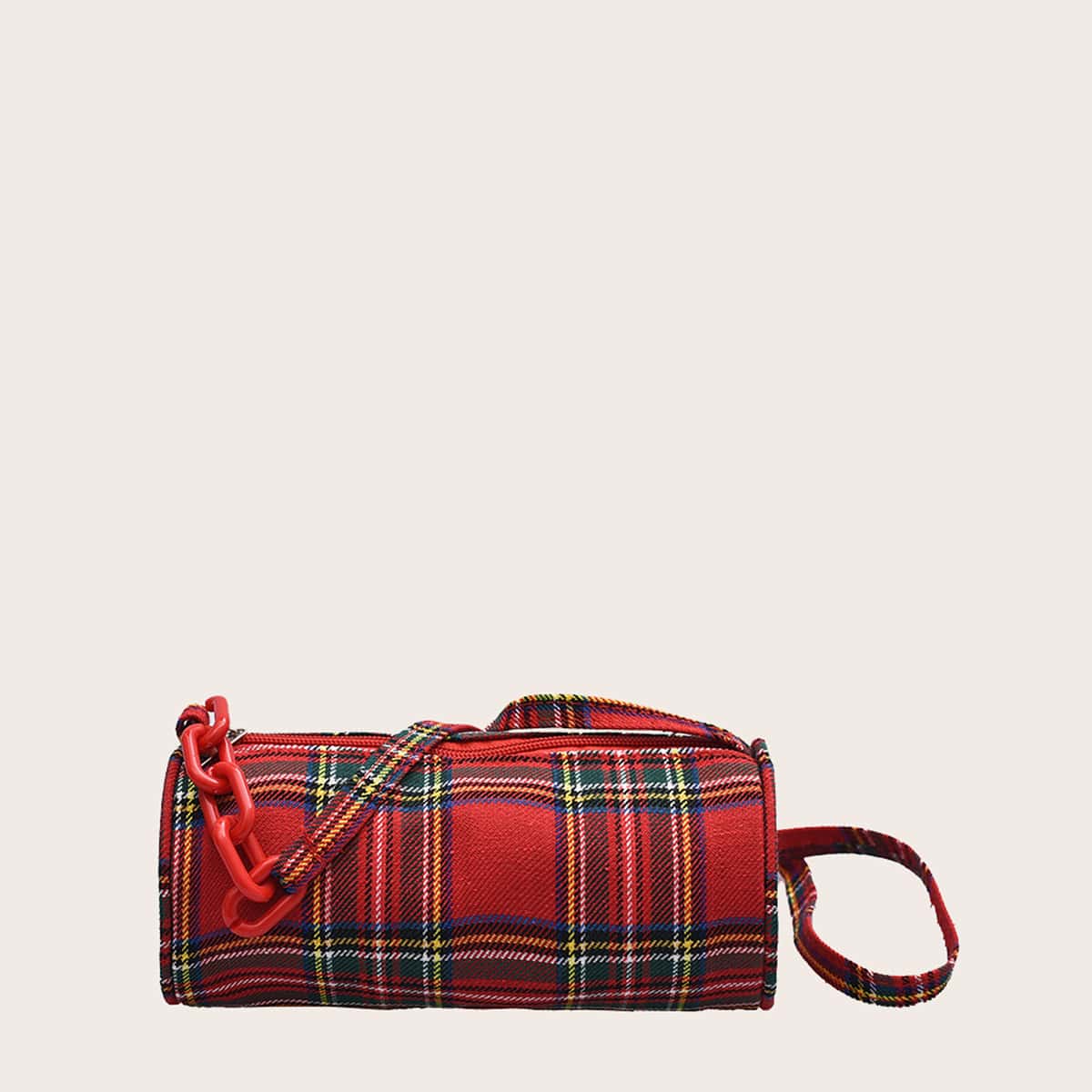 

Tartan Cylinder Crossbody Bag, Red