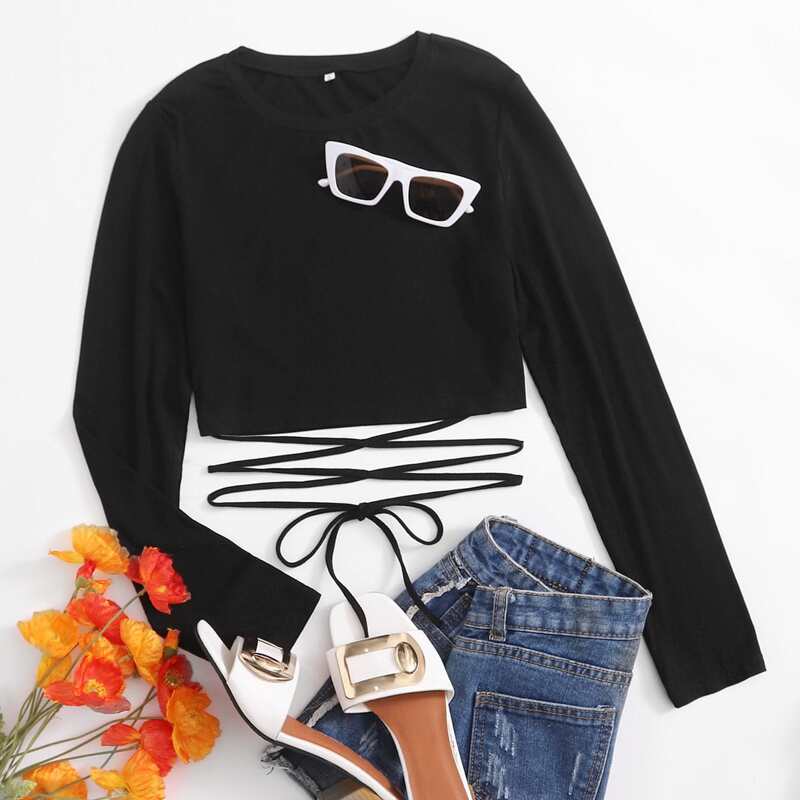 

Crisscross Self Tie Black Tee
