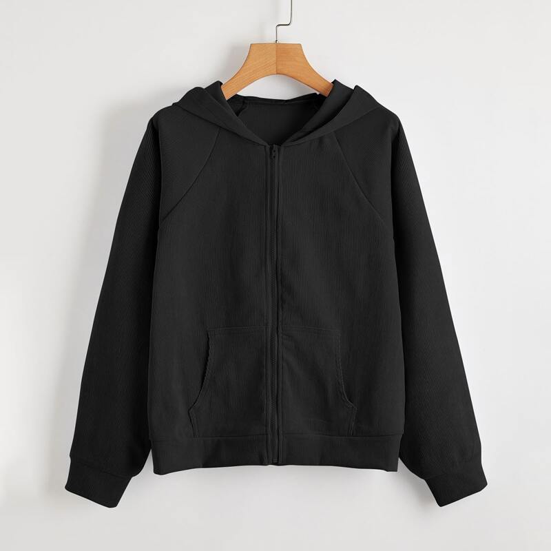 

Corduroy Hooded Zip Jacket, Black