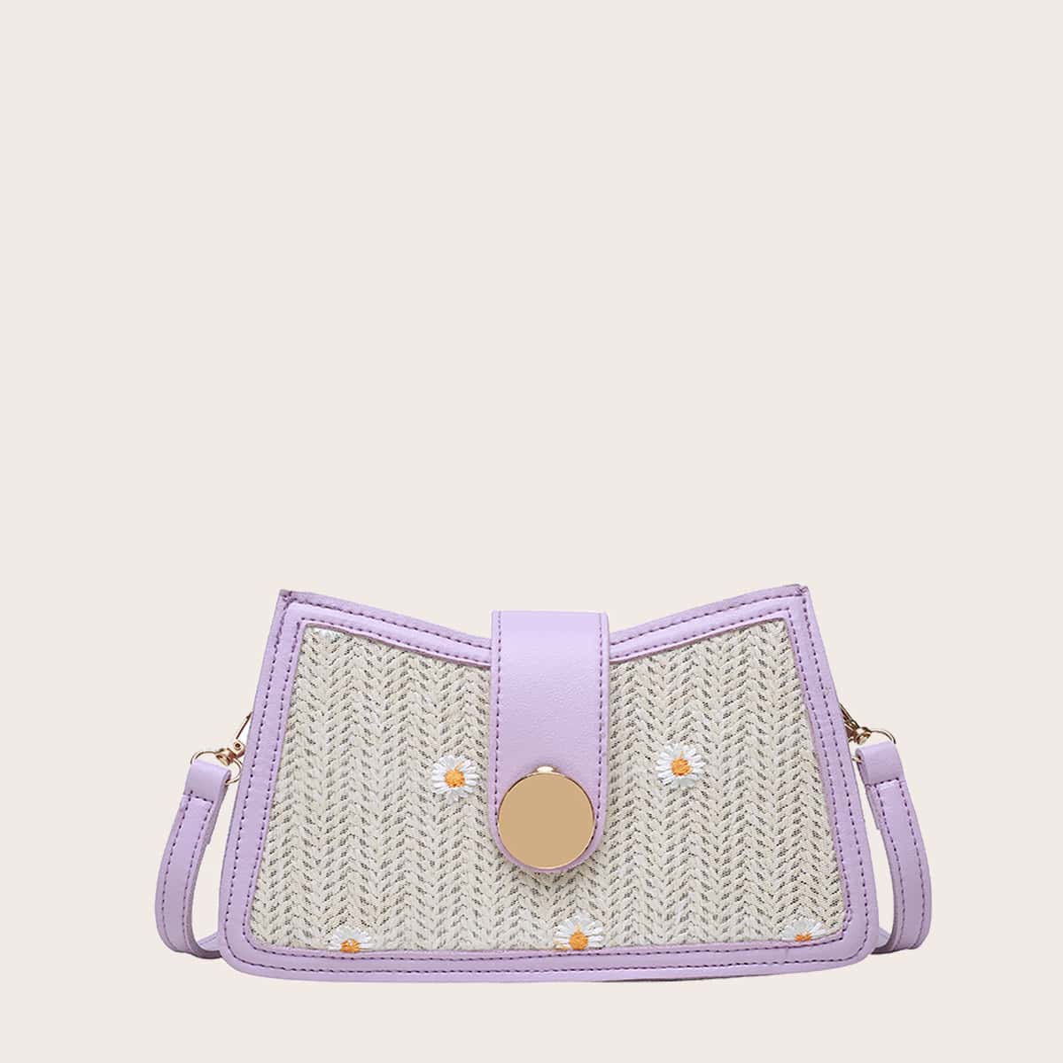

Daisy Floral Woven Crossbody Bag, Purple