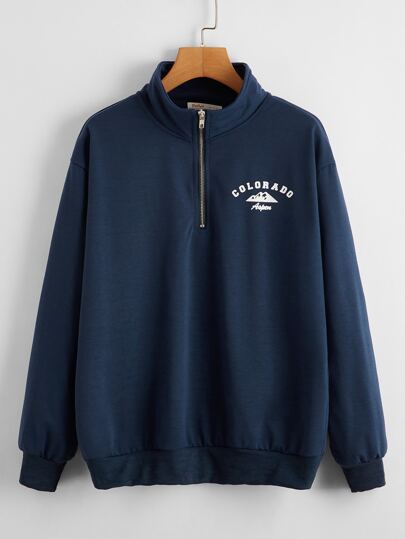 Half Zipper Letter Graphic Sweatshirt